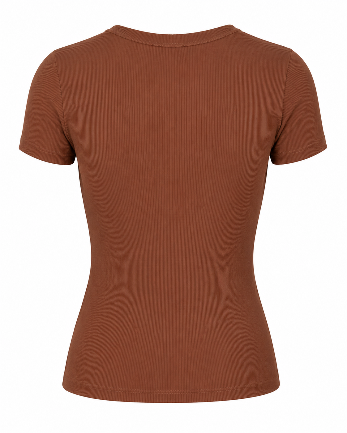 Blusa T-shirt Gola Careca Malha Ribana Poliéster - Chocolate