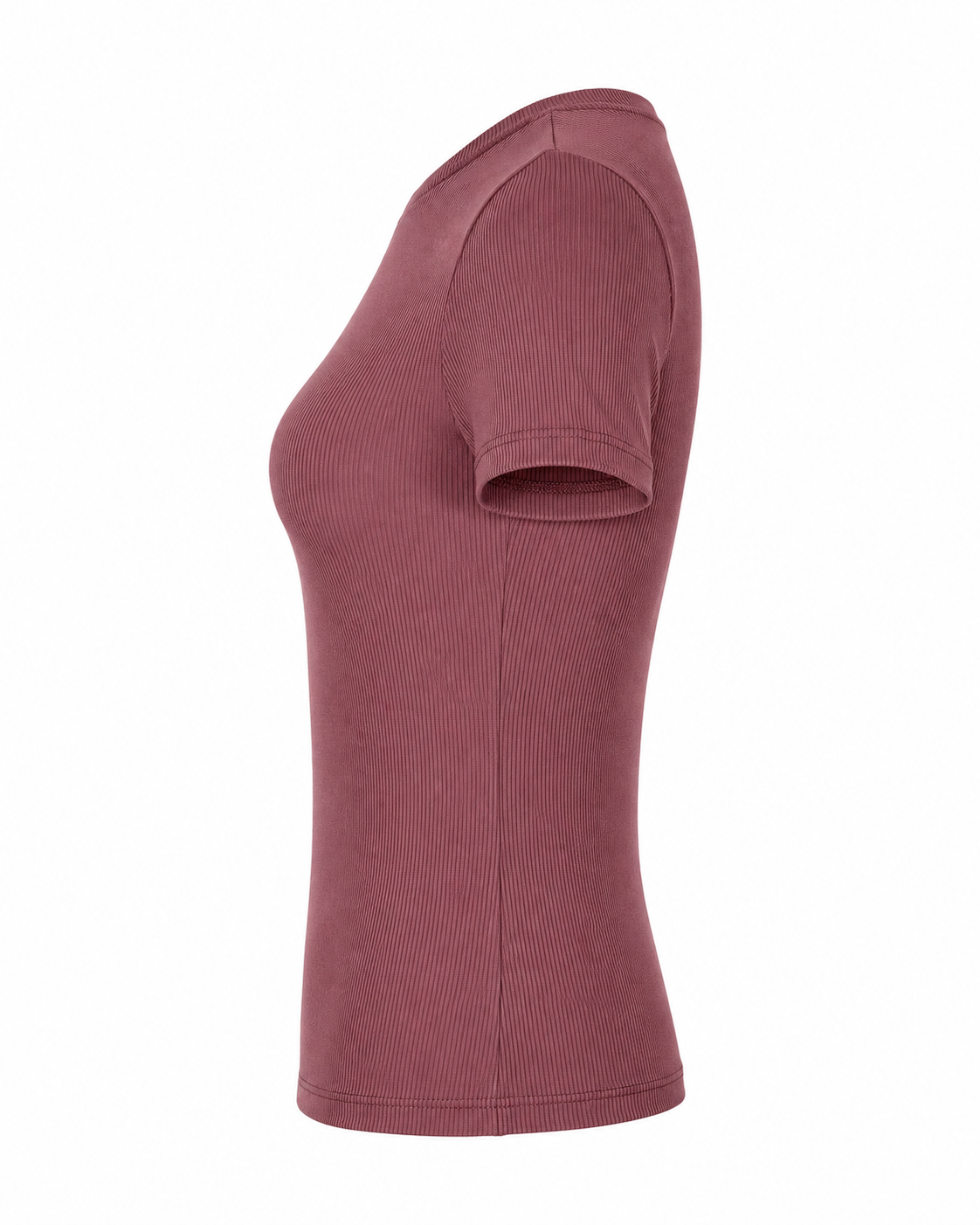 Blusa T-shirt Gola Careca Malha Ribana Poliéster - Cereja