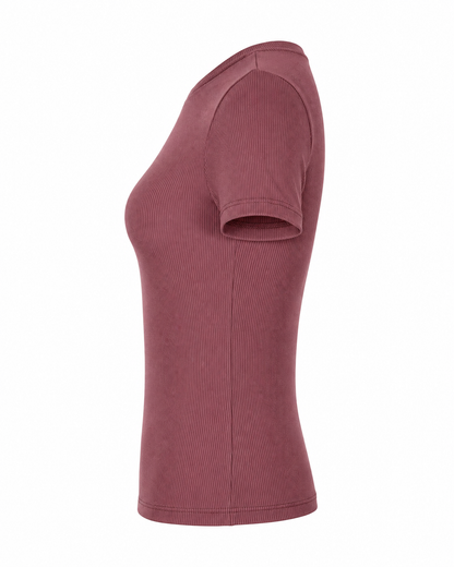 Blusa T-shirt Gola Careca Malha Ribana Poliéster - Cereja