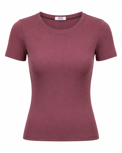 Blusa T-shirt Gola Careca Malha Ribana Poliéster - Preto