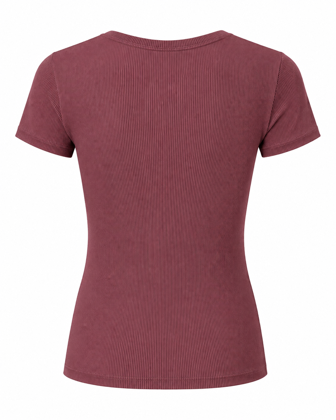 Blusa T-shirt Gola Careca Malha Ribana Poliéster - Cereja