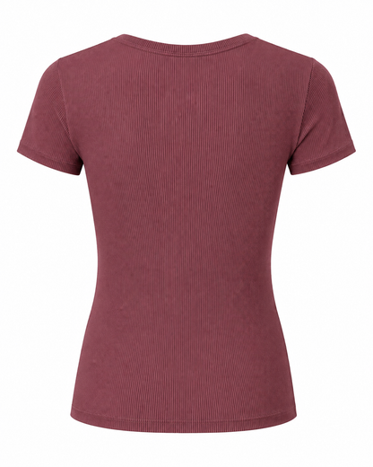 Blusa T-shirt Gola Careca Malha Ribana Poliéster - Cereja