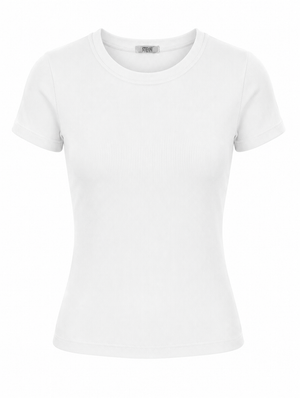 Blusa T-shirt Gola Careca Malha Ribana Poliéster - Branco