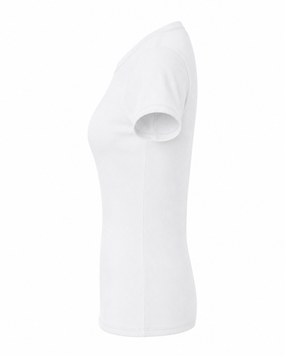 Blusa T-shirt Gola Careca Malha Ribana Poliéster - Branco