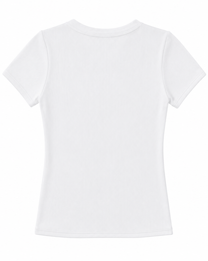Blusa T-shirt Gola Careca Malha Ribana Poliéster - Branco