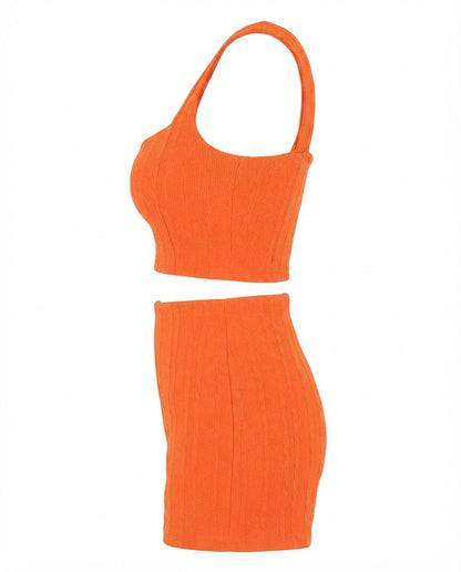 Conjunto Feminino Cropped e Short Cintura Média Malha Ribana - Laranja