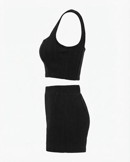Conjunto Feminino Cropped e Short Cintura Média Malha Ribana - Preto