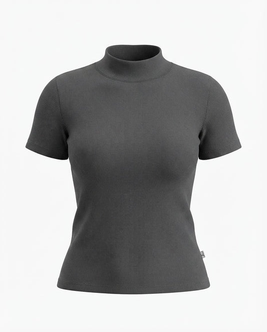 Blusa gola alta manga três por quatro inverno malha ribana - Chumbo