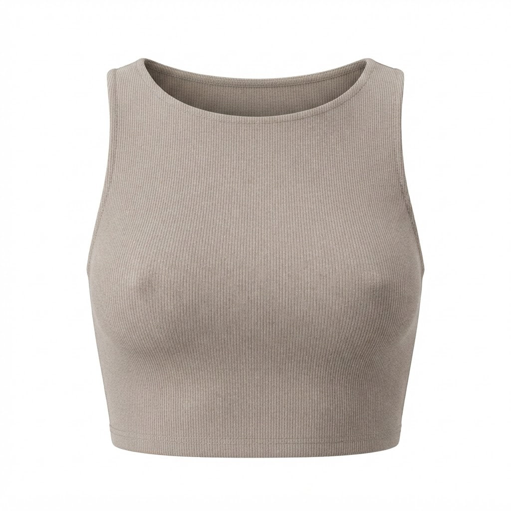 Cropped feminino duplo forro frente e verso malha ribana poliéster - Chocolate