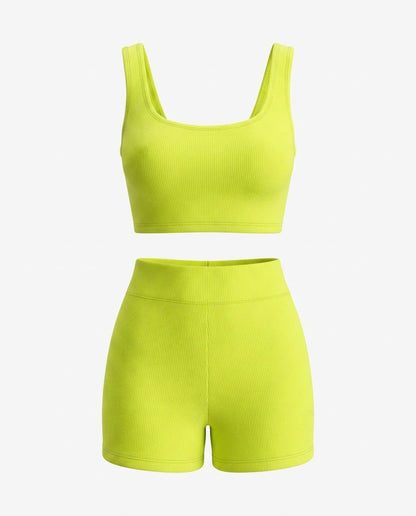 Conjunto Feminino Cropped e Short Cintura Média Malha Ribana - Preto