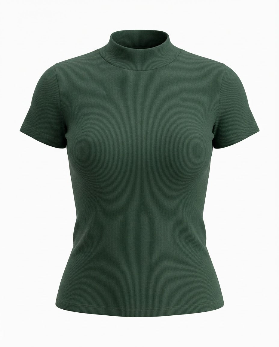 Blusa gola alta manga três por quatro inverno malha ribana - Chocolate