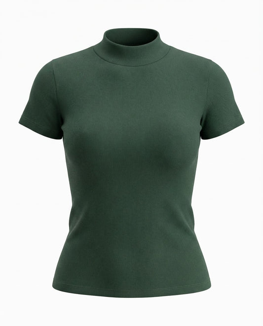 Blusa gola alta manga três por quatro inverno malha ribana - Verde Militar