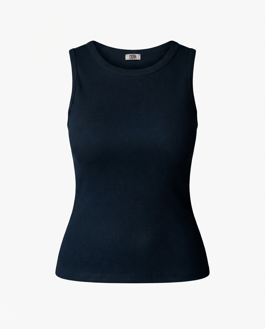 Blusa regata viés alto padrão malha algodão - Marrom