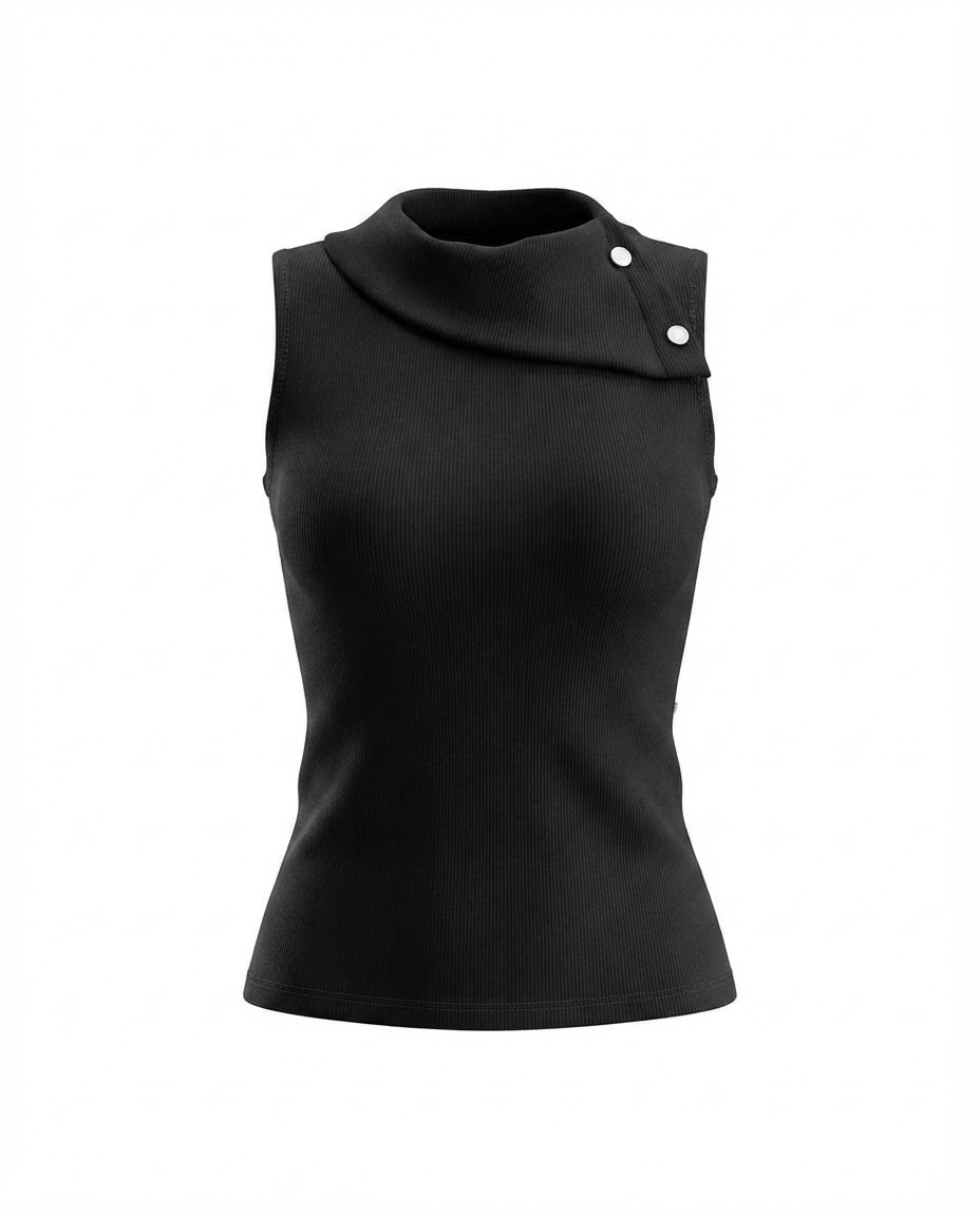 Blusa Regata gola alta de 2 botões malha ribana - Vermelha