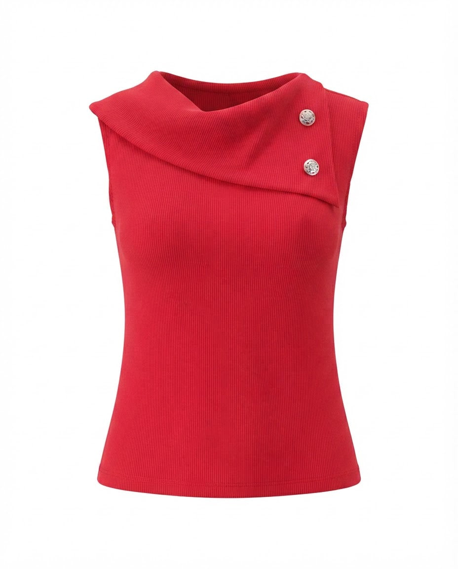 Blusa Regata gola alta de 2 botões malha ribana - Chocolate