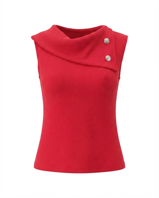 Blusa Regata gola alta de 2 botões malha ribana - Vermelha