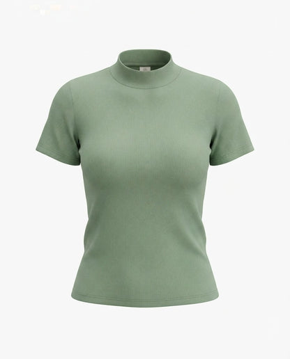 Blusa gola alta manga três por quatro inverno malha ribana - Chocolate