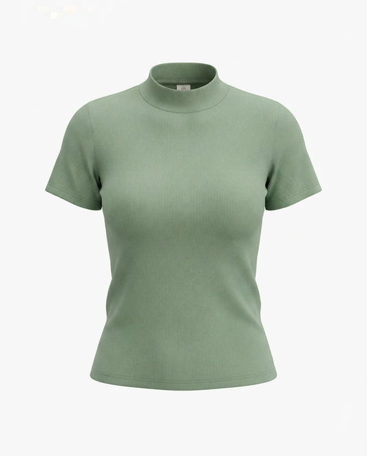 Blusa gola alta manga três por quatro inverno malha ribana - Verde Menta
