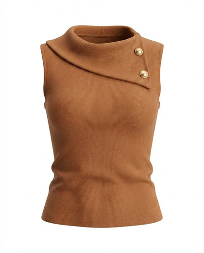 Blusa Regata gola alta de 2 botões malha ribana - Branco