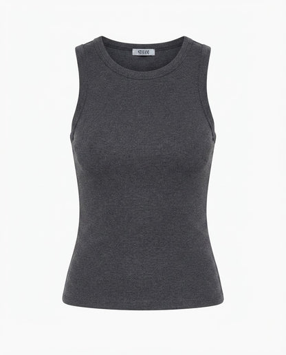 Blusa regata viés alto padrão malha algodão - Preto