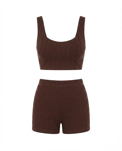 Conjunto Feminino Cropped e Short Cintura Média Malha Ribana - Branco