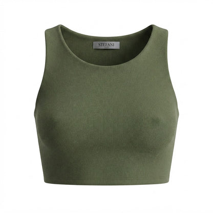 Cropped feminino duplo forro frente e verso malha ribana poliéster - Verde Militar