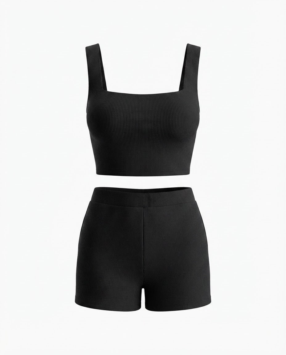 Conjunto Feminino Cropped e Short Cintura Média Malha Ribana - Branco