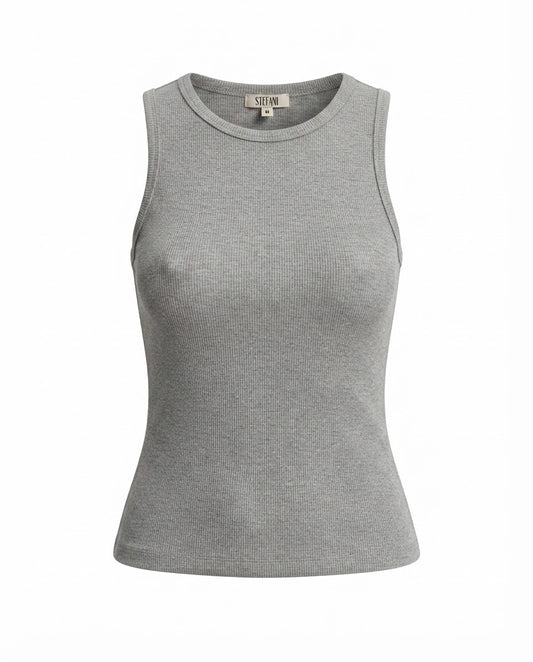 Blusa regata viés alto padrão malha algodão - Cinza
