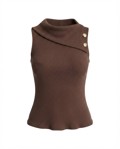 Blusa Regata gola alta de 2 botões malha ribana - Preto