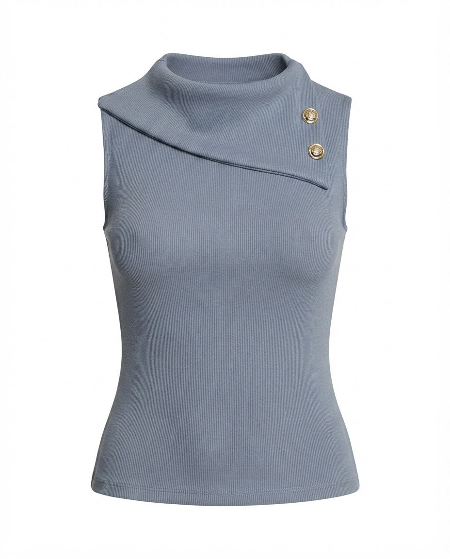 Blusa Regata gola alta de 2 botões malha ribana - Vermelha