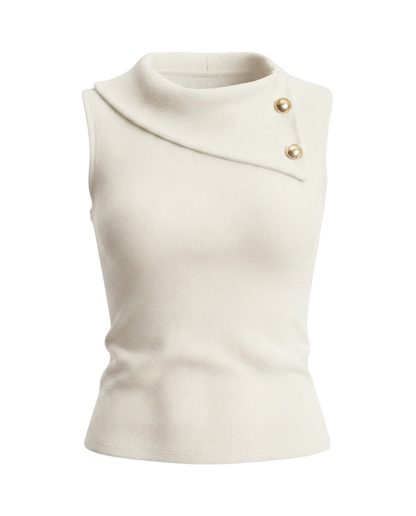 Blusa Regata gola alta de 2 botões malha ribana - Chumbo