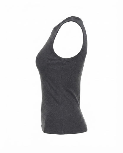 Blusa regata viés alto padrão malha algodão - Chumbo