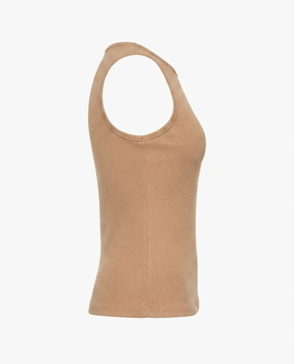 Blusa regata viés alto padrão malha algodão - Bege