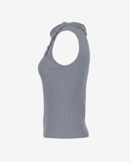 Blusa Regata gola alta de 2 botões malha ribana - Chumbo