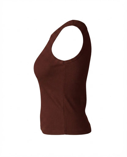 Blusa regata viés alto padrão malha algodão - Marrom