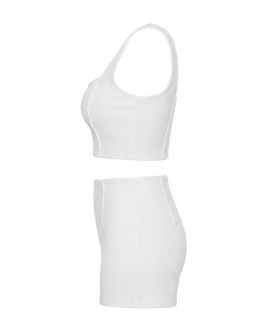 Conjunto Feminino Cropped e Short Cintura Média Malha Ribana - Branco