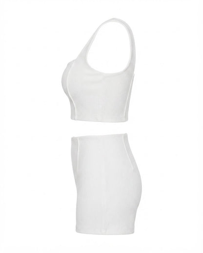 Conjunto Feminino Cropped e Short Cintura Média Malha Ribana - Branco