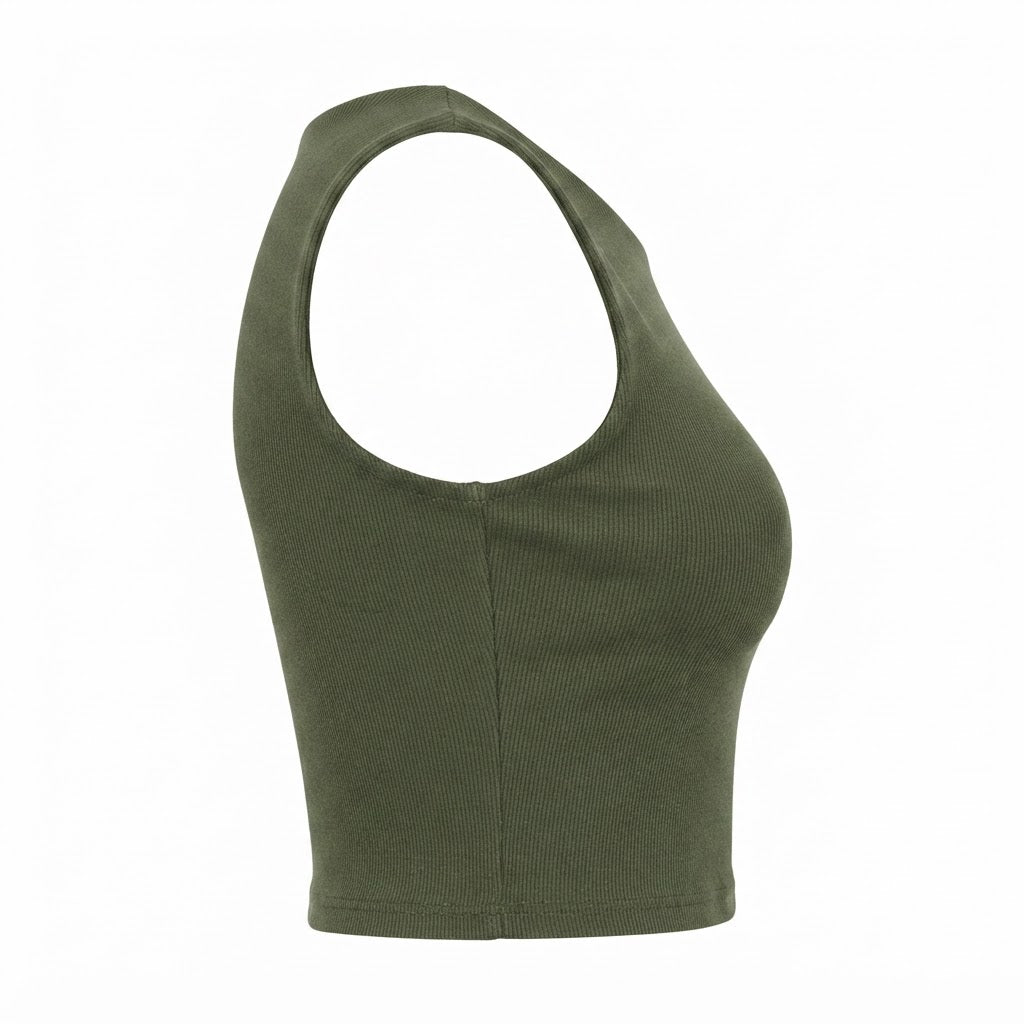 Cropped feminino duplo forro frente e verso malha ribana poliéster - Verde Militar