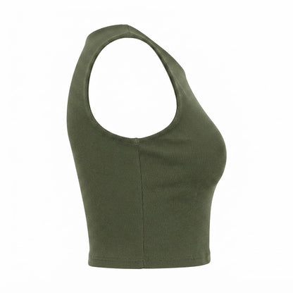 Cropped feminino duplo forro frente e verso malha ribana poliéster - Verde Militar