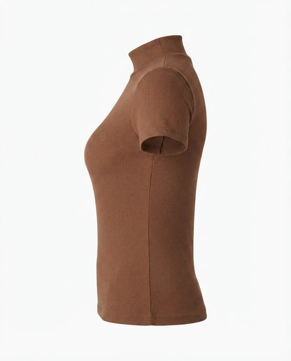 Blusa gola alta manga três por quatro inverno malha ribana - Chocolate