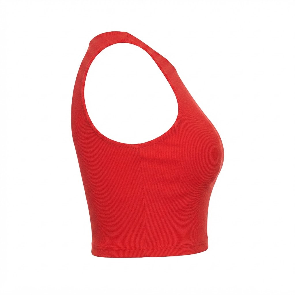 Cropped feminino duplo forro frente e verso malha ribana poliéster - Vermelho