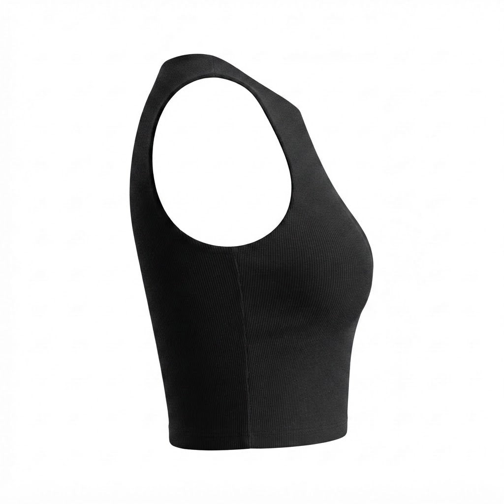 Cropped feminino duplo forro frente e verso malha ribana poliéster - Preto
