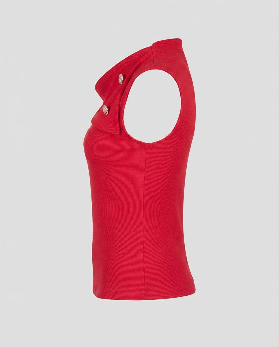 Blusa Regata gola alta de 2 botões malha ribana - Vermelha