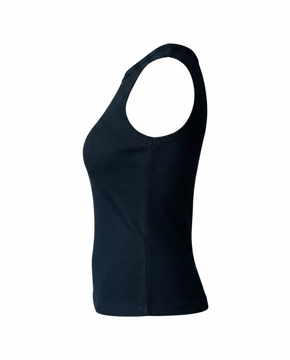 Blusa regata viés alto padrão malha algodão - Preto