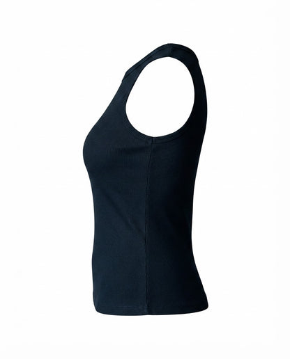 Blusa regata viés alto padrão malha algodão - Preto