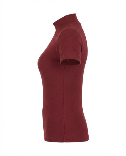 Blusa gola alta manga três por quatro inverno malha ribana - Cereja