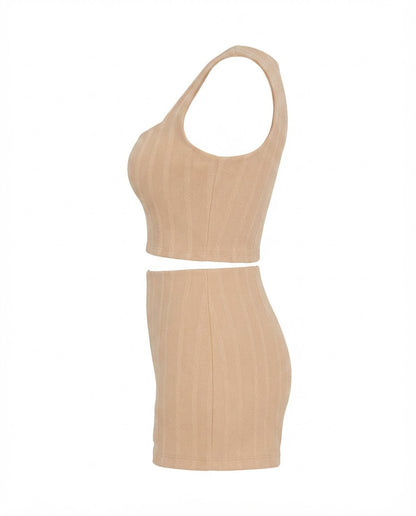 Conjunto Feminino Cropped e Short Cintura Média Malha Ribana - Nude
