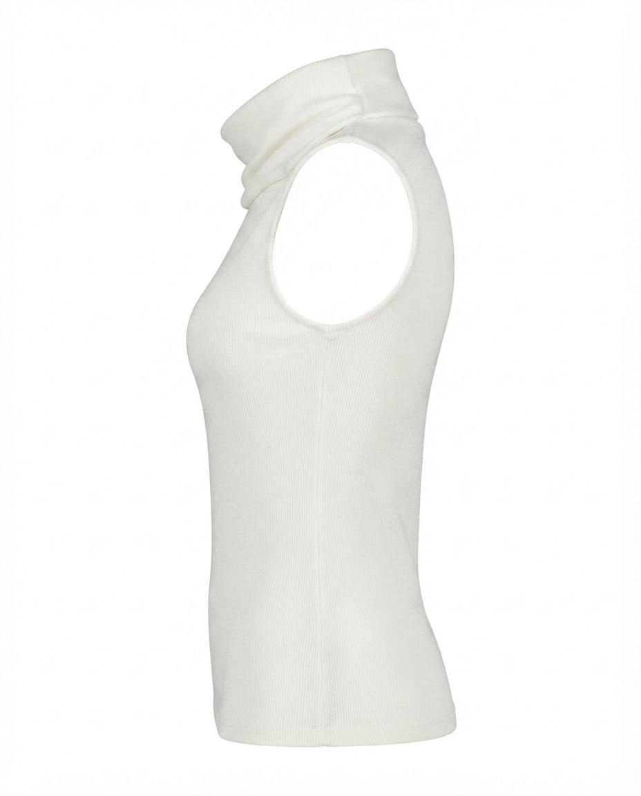 Blusa Regata gola alta de 2 botões malha ribana - Branco
