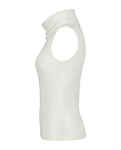 Blusa Regata gola alta de 2 botões malha ribana - Branco