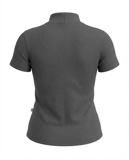 Blusa gola alta manga três por quatro inverno malha ribana - Chumbo